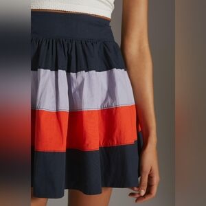 Anthropologie Maeve Color Block Mini Skirt Size XXS Navy Blue Red